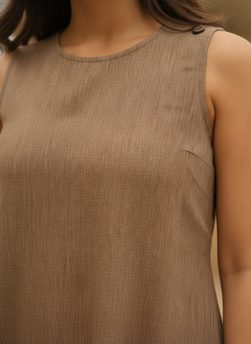 Women Beige Solid Sleeveless Top & Trousers Co-ords Set