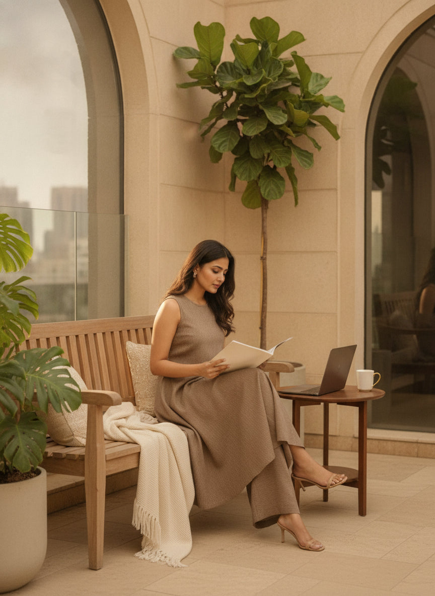 Women Beige Solid Sleeveless Top & Trousers Co-ords Set