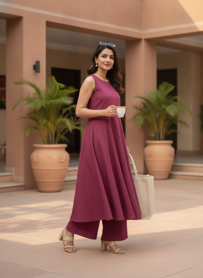 Women Pink Solid Sleeveless Top & Trousers Co-ords Set